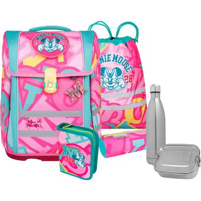 Schulranzen MCNEILL "Perfecto, Disney, Minnie Mouse", Kinder, Gr. B/H/T: 30cm x 38,5cm x 22cm, pink (minnie mouse), Polyester, Rucksäcke, inkl. Federmäppchen, Turnbeutel, Schlamperrolle & Motivmagnet