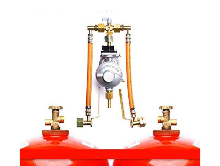 Manuelle 50 mbar Zweiflaschenanlage für 33 kg Propangasflaschen/Gasflaschen (Flaschenanlage, Druckminderer, Propangas Flüssiggas Anlage, Großflaschenanlage)
