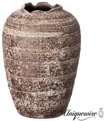 Uniquewise 7-inch Rustic Vase Broken Rim Design Vintage-Inspired Decorative Ceramic Pottery for Shelves Tabletop