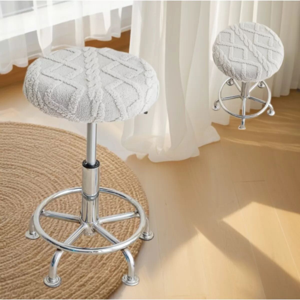 INF 2er-Pack Gestrickte Drehstuhl-Hockerhusse: Moderner & Bequemer Sitzschutz Weiß