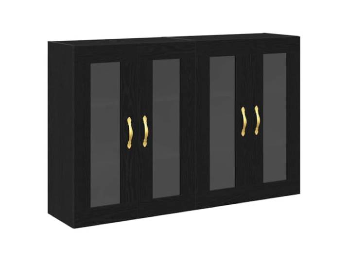 Kaorsrow Wandschrank 2er Set Schwarz Eichen-Optik Glas 69,5x34x90 cm Platzeffizientes 4-Türen Design für Wohnzimmer und Flur, schützt Dekoration staubgeschützt hinter stilvollem Glas.
