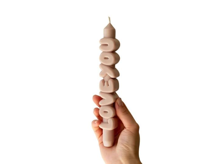 Kerze Taper candle LOVE YOU Cream
