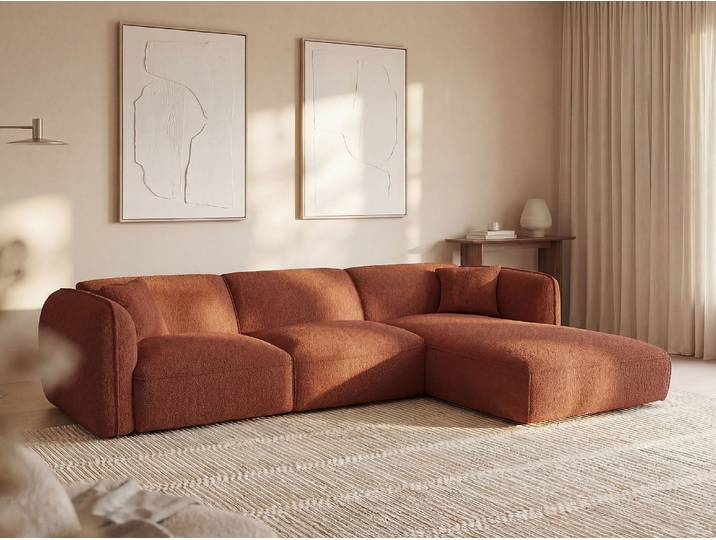 Ecksofa - Ecke rechts - Chenille-Stoff - Terracotta - CAMILIO von Maison Céphy