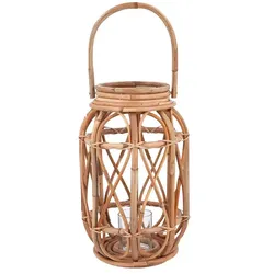 Laterne mit Glaseinsatz   , braun , Rattan,Glas , Maße (cm): H: 43  Ø: 27