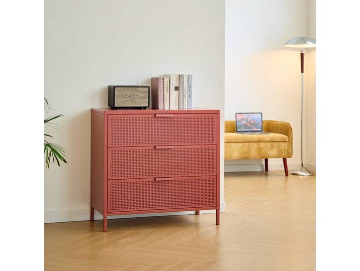 Commode 3 tiroirs en métal terracotta