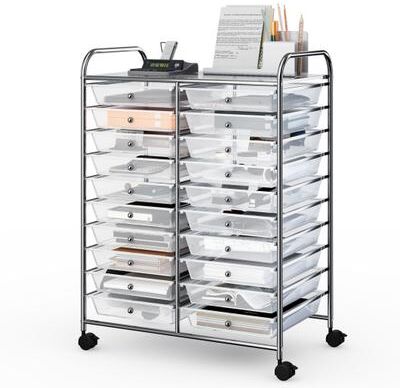Costway 20 Drawers Storage Rolling Cart Studio Organizer-Transparent