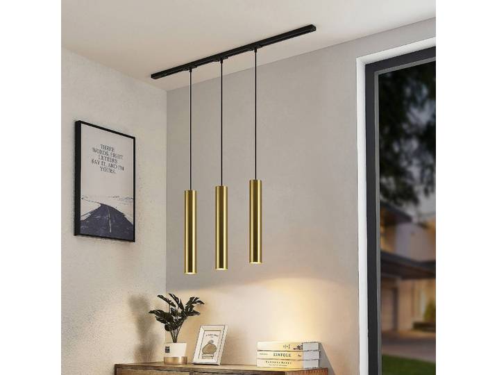 Lindby Schienensystem Linaro, GU10, Pendel, 3-flammig, gold Linaro, schwarz, für Flurbereich, Kunststoff, Modern