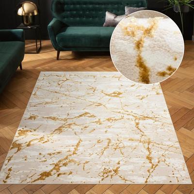 Teppich OTTO HOME "Kalmus, mit Schrumpfgarn-Effekt, Hoch-Tief" Gr. 8, gold (goldfarben), B:280cm H:11mm L:390cm, Kunstfaser, Teppiche, Teppich, modernes Marmor Design, Kurzflor-Teppich, Effektfäden, weich