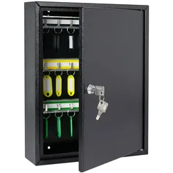 HMF Schlüsselschrank aus Stahl, abschließbarer Schlüsselkasten für Büro, Verwaltung oder Fuhrpark, 42 Schlüsselhaken, 35 x 27 x 8 cm, Schwarz