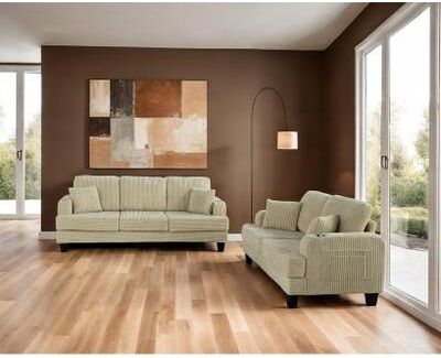Esofastore Contemporary Beige Finish Corduroy USB Port Living Room Sofa Set