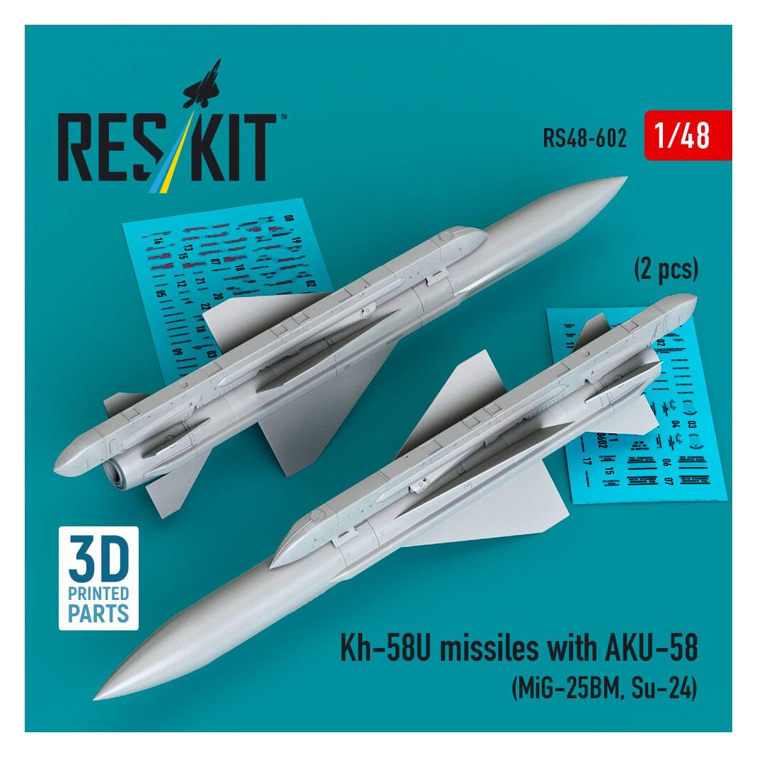 ResKit Kh-58U missiles with AKU-58 (2 pcs) (MiG-25BM, Su-24) (3D Printed) (RS48-0602)