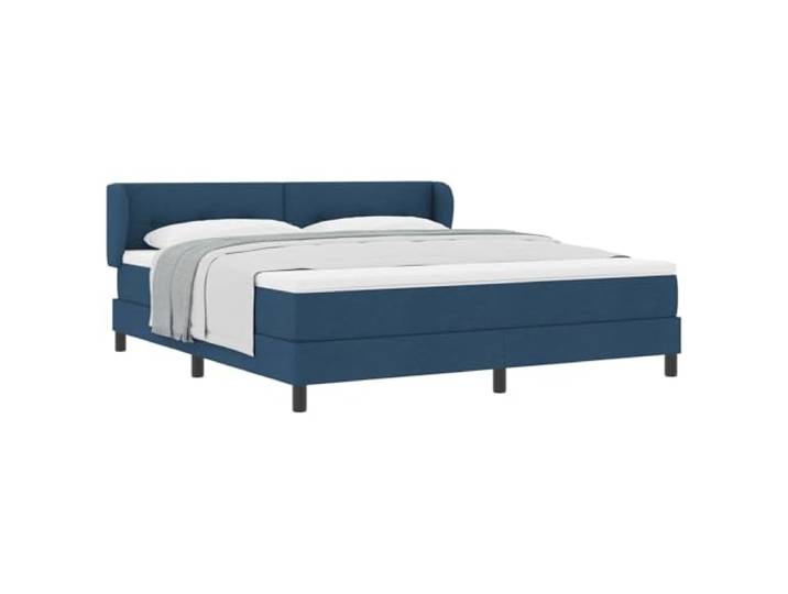 KTHLBRH Boxspringbett mit Kopfteil blau 180 x 200 cm Stoff Höhenverstellbares Kopfteil, mittelfeste Matratze, Taschenfedern, schwarze Füße, minimalistischer Stil