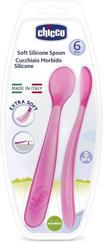 Chicco Soft Silicone spoon 6m+ Pink 2 pc