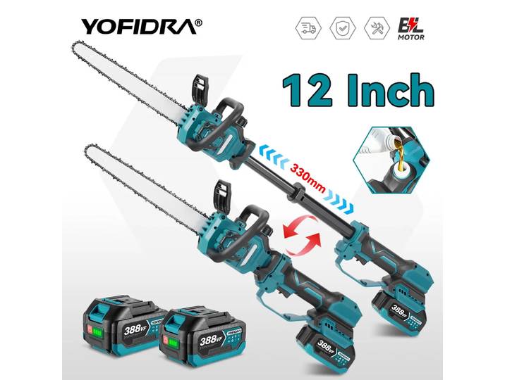 YOFIDRA 12 pouces 7000W pôle télescopique sans brosse tronçonneuse électrique scie à branches hautes outil d'élagage de jardin pour Makita 18V batterie broche