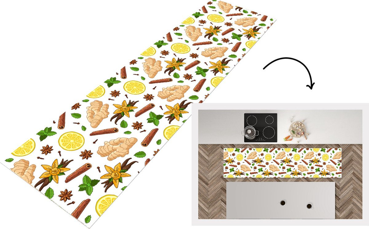Keukenloper Vinyl met Gember, Kaneel, Citroen en Anijs - 240 x 60 cm
