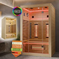 ARTSAUNA® Infrarotkabine Trondheim120 Natur - Vollspektrumstrahler mit LED-Beleuchtung, Bluetooth Audio, App-Steuerung, 2200 W Leistung