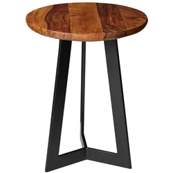 FineBuy Beistelltisch SV51462 Sheesham Holz Metall Industrial Telefontisch