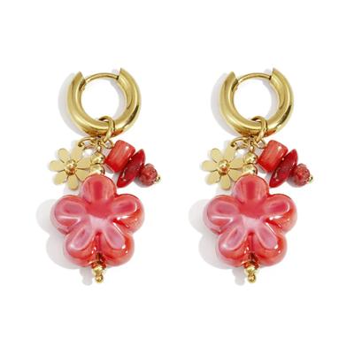 Paar Ohrhänger ADELIA´S "Ohrringe Ohrhänger mit Blumenanhängern und Creolen", Damen, Gr. Damen, Edelstahl, rot, Ohrringe, Modeschmuck mit markantem Blumenanhänger, trendig