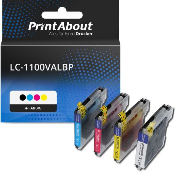 PrintAbout Druckerpatrone kompatibel mit Brother LC-1100VALBP - 4-farbig - Multipack