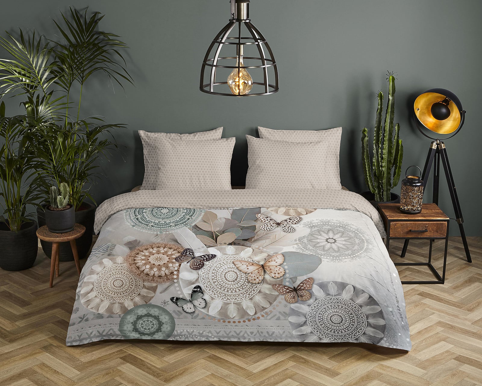 HIP Dekbedovertrek Alrune Grijs Beige met Bloemmotief 140 x 200 cm van 100% Katoen
