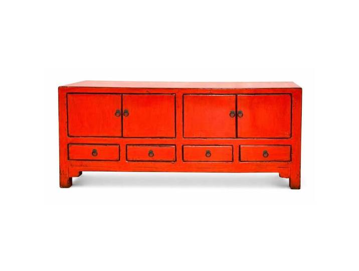 Fine Asianliving Meuble TV Chinois Ancien Rouge Haute Brillance L151xP39xH54cm
