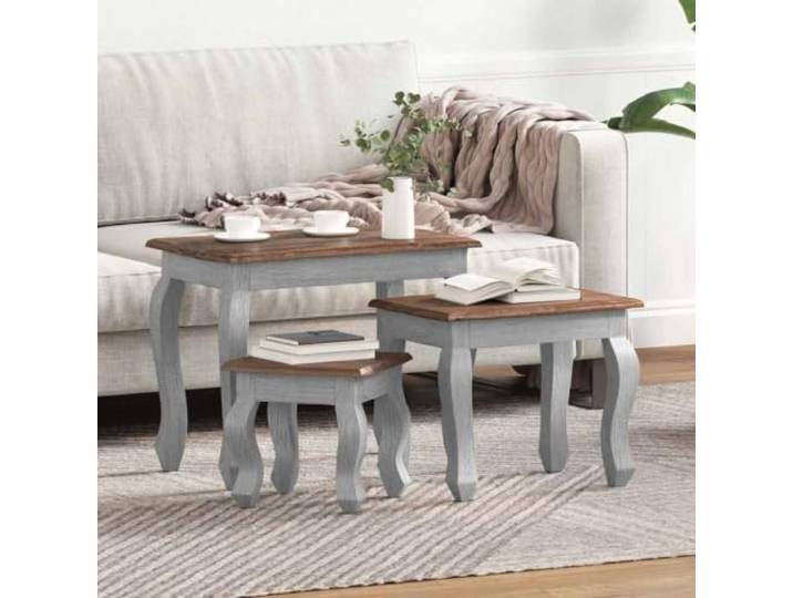 KPOUTRFG Satztisch-Set 3-TLG Massives Mahagoniholz Vintage Beistelltisch k-Design, handgefertigt, stapelbar, verschiedene Größen, Unikat, tropisches Hartholz