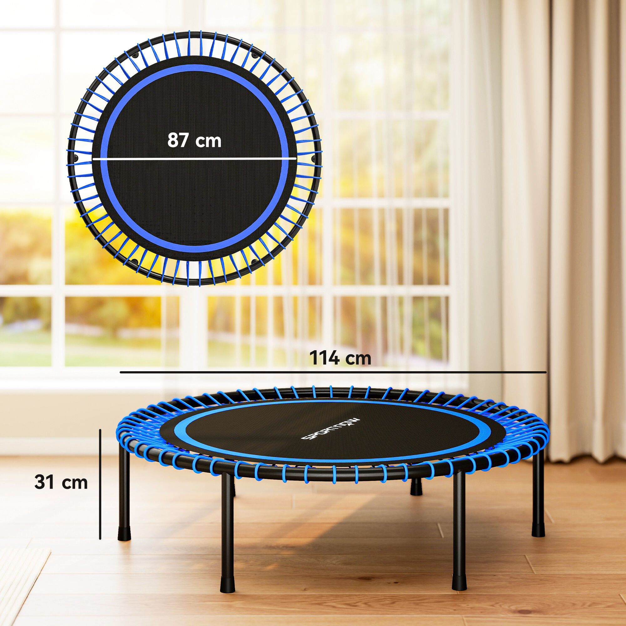 Altro Trampolino Elastico Fitness A 36 Corde In Acciaio E Pp, Ø114x31 Cm, Blu