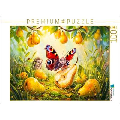 CALVENDO Puzzle Schmetterling trinkt Birnensaft neben Igel | 1000 Teile Lege-Größe 64x48cm Foto-Puzzle für glückliche Stunden