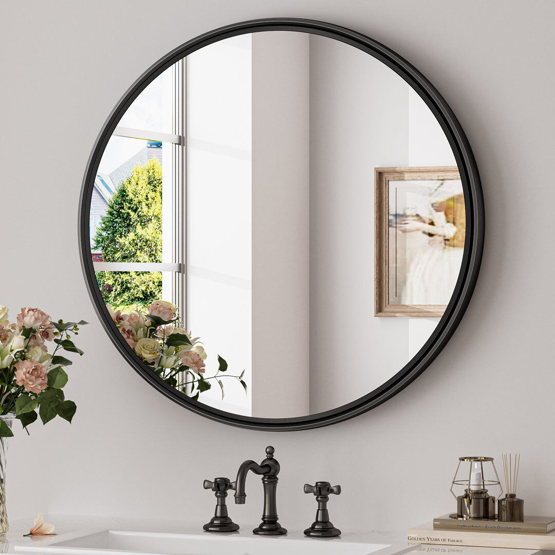 EUkeonjinn Round Leaning and Wall Mirror Matte Black 71.1cm x 71.1cm