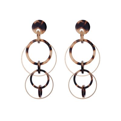 Paar Ohrstecker FIRETTI "bewegliche Kreise", braun (braun, honigfarben), Ohrringe, Damen, Materialmix
