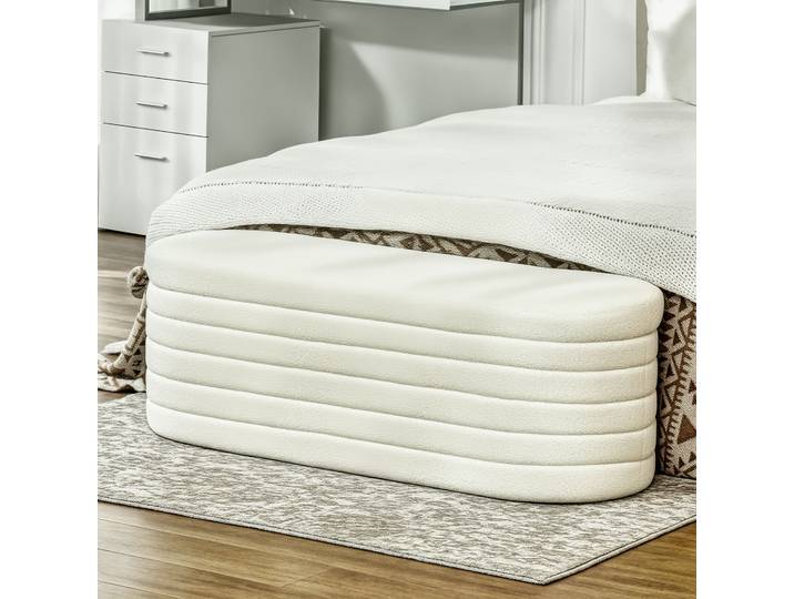 HOMCOM Banc Coffre Rangement 2-en-1 Rembourré Crème Bois