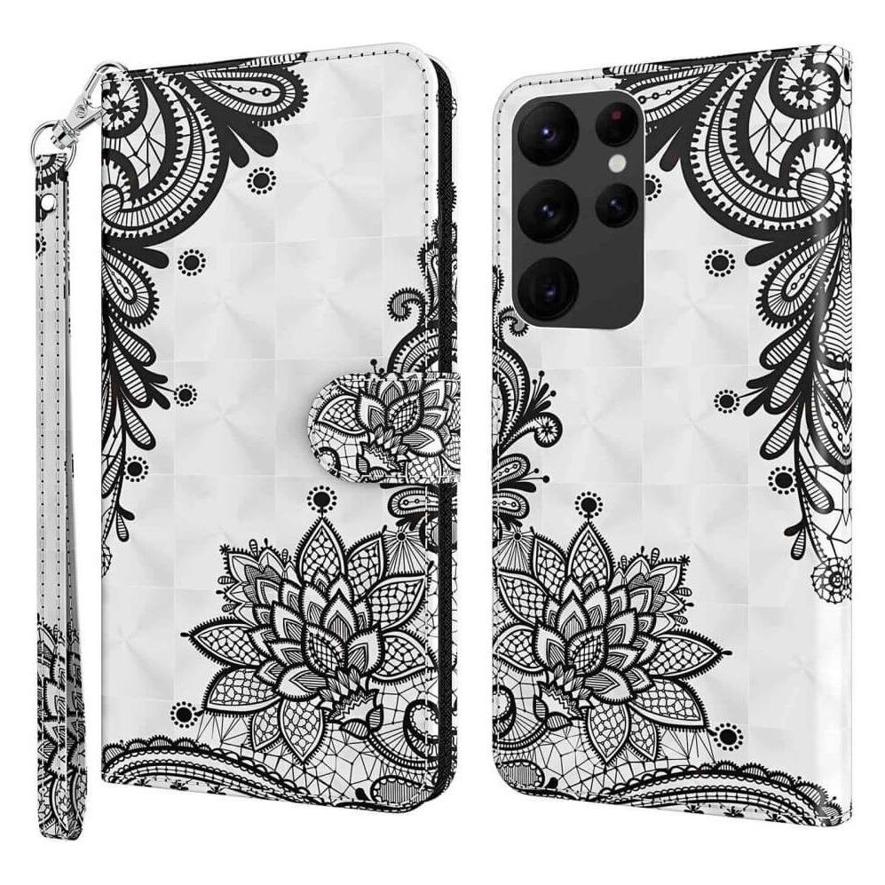Cover-Discount Galaxy S23 Ultra - Etui Glitzer Effekt Blumen schwarz (Samsung Galaxy S23 Ultra) (660116057H)