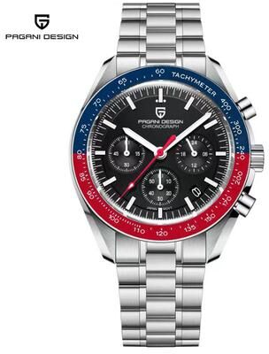 Friendly Fresh Finds Mens Luxury Quartz Chronograph Watch Ceramic Bezel, Luminous Display red Blue Black