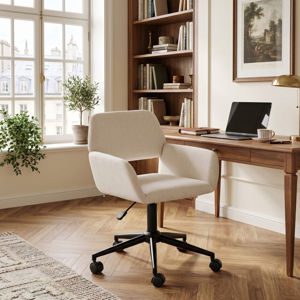 Urban Meuble Chaise de bureau scandinave tissu beige pivotante hauteur réglable Beige 57x85x58cm