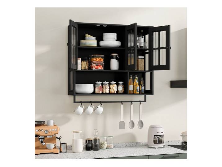 STILVORA Hängeschrank mit Glastür&Handtuchhalter,Wandschrank Badezimmerschrank mit Stauraum