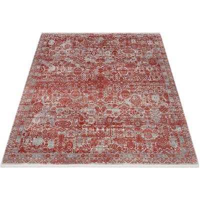 Teppich OCI DIE TEPPICHMARKE "COLOUR TADI", rot, B:140cm H:8mm L:200cm, Polyacryl, Viskose, Teppiche, Teppich, Glanz Viskose, mit Fransen, Hoch Tief Struktur, Vintage, Wohnzimmer