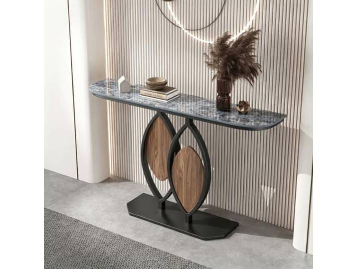 Moderner Konsolentisch mit Steinplatte, Flurtisch für Eingangsbereich Robuste Steinplatte, Metallrahmen, Schmaler Flurtisch, Sofatisch, Wohnzimmer(Black+blue,39.4in(100cm))