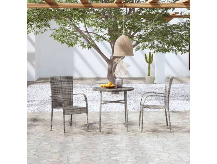 11436&Mode Ensemble à manger de jardin - 3 pcs - (Table et 2 chaises de jardin) - Résine tressée Gris - 45x45 cm