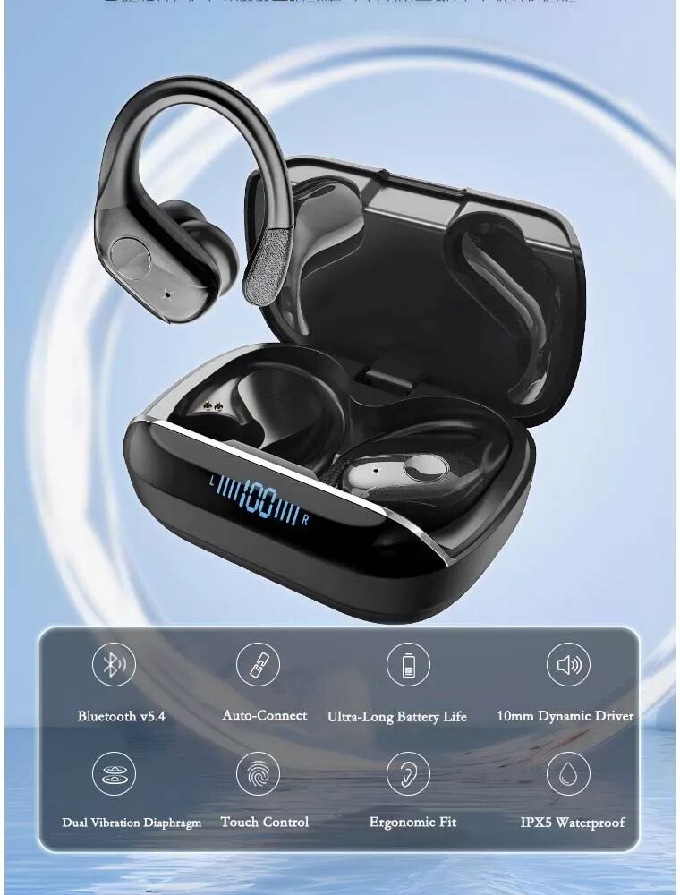 INF Geräuschunterdrückende Sport-Ohrhaken Kabellose Ohrhörer - 45H Spielzeit, Bluetooth 5.4