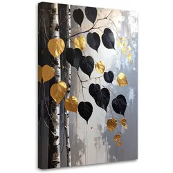 WANDBILD, Schwarze Birkenblätter Natur Pflanzen