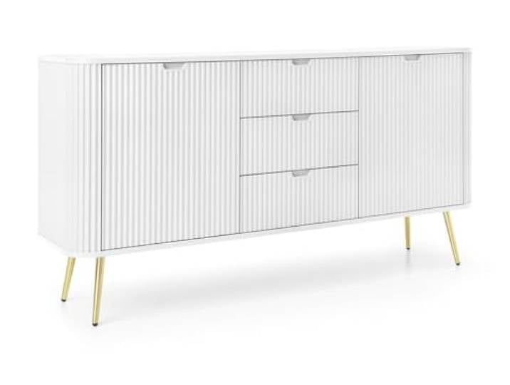 Emporius Loft Sideboard 170 cm Gerly - Sideboard 100 cm mit Schubladen - Gold Griffen, geriffelten Fronten - Weiß + Gold
