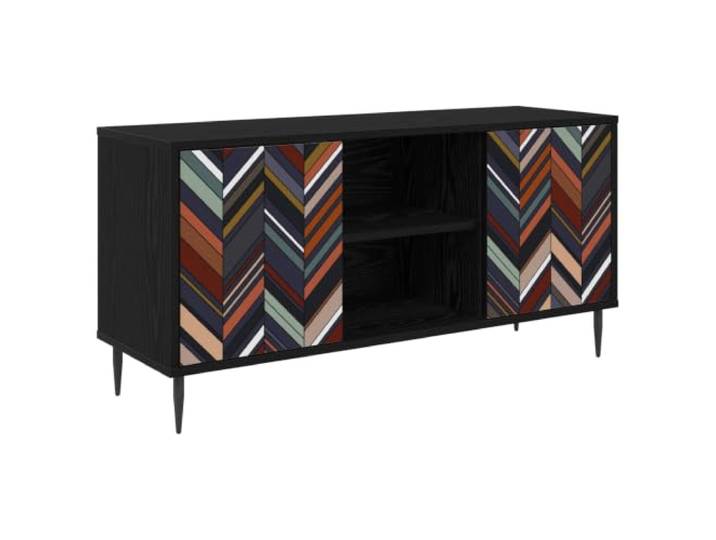 HFXHIJXQ TV-Schrank Lowboard Schwarz Eichen-Optik 102x33x51 cm Stabiles Fernsehmöbel mit 2 Türen und Fach für Receiver im Wohnzimmer. Füße fördern Luftzirkulation und Bodenschutz.