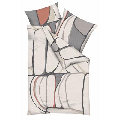 Bettwäsche KAEPPEL "Opalith", beige (natur), B/L: 135cm x 200cm, 1 Stk., 1 Stk., Feinbiber, B/L: 80cm x 80cm, 2 Stk., Feinbiber, Obermaterial: 100% Baumwolle, Bettwäsche, Bettwäsche, Mit grafischem Muster