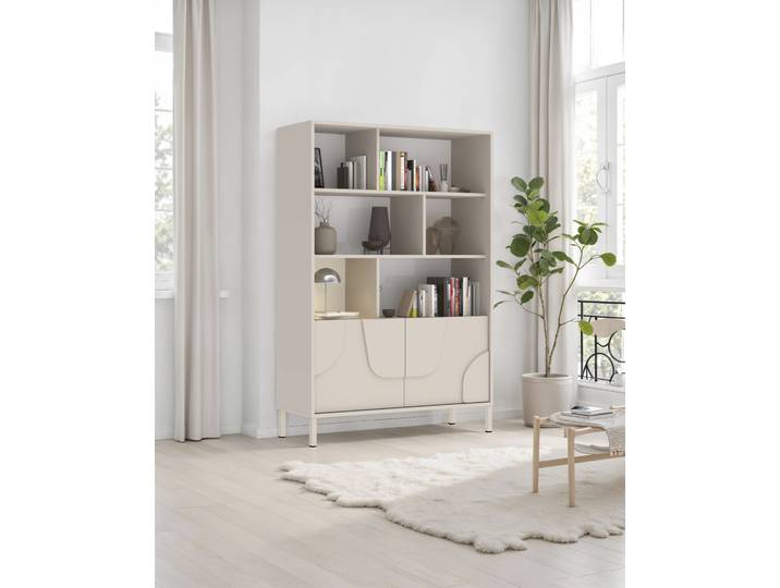 Highboard GOODPRODUCT Stone , cashmere, fronten in 3d, design, B:105cm H:155cm T:40cm, Sideboards, Highboard, 3D-Design, Stauraum dekorativ & praktisch, Füsse wählbar