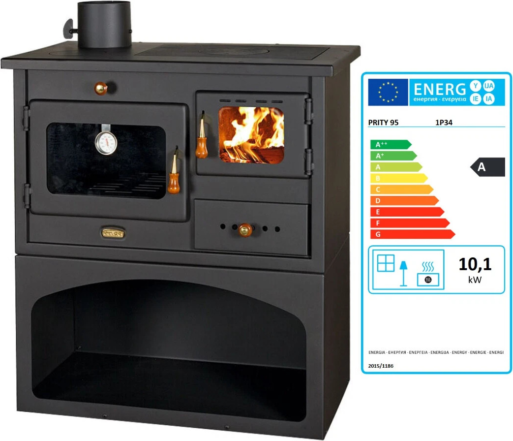 - Holzofen PRITY 1P34 10,1 kW mit Backofen & Metallplatte Kaminofen Links