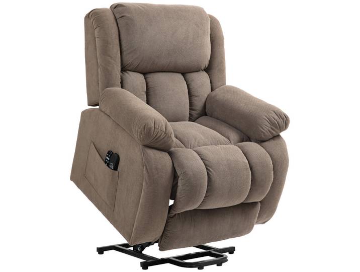 Homcom Fernsehsessel mit Aufstehhilfe, Relaxsessel mit Liege-, Massagefunktion, Braun, Textil, Füllung: Schaumstoff,Taschenfederkern, 104x100x93 cm, Wohnzimmer, Sessel, Fernsehsessel
