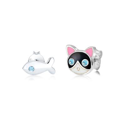 Paar Ohrstecker ELLI "Ohrringe Kinder Katze Fisch Kristalle 925 Silber" Gr. 8, silber, Ohrringe, Kinder, 8, ohne Stein, Silber 925 (Sterlingsilber)