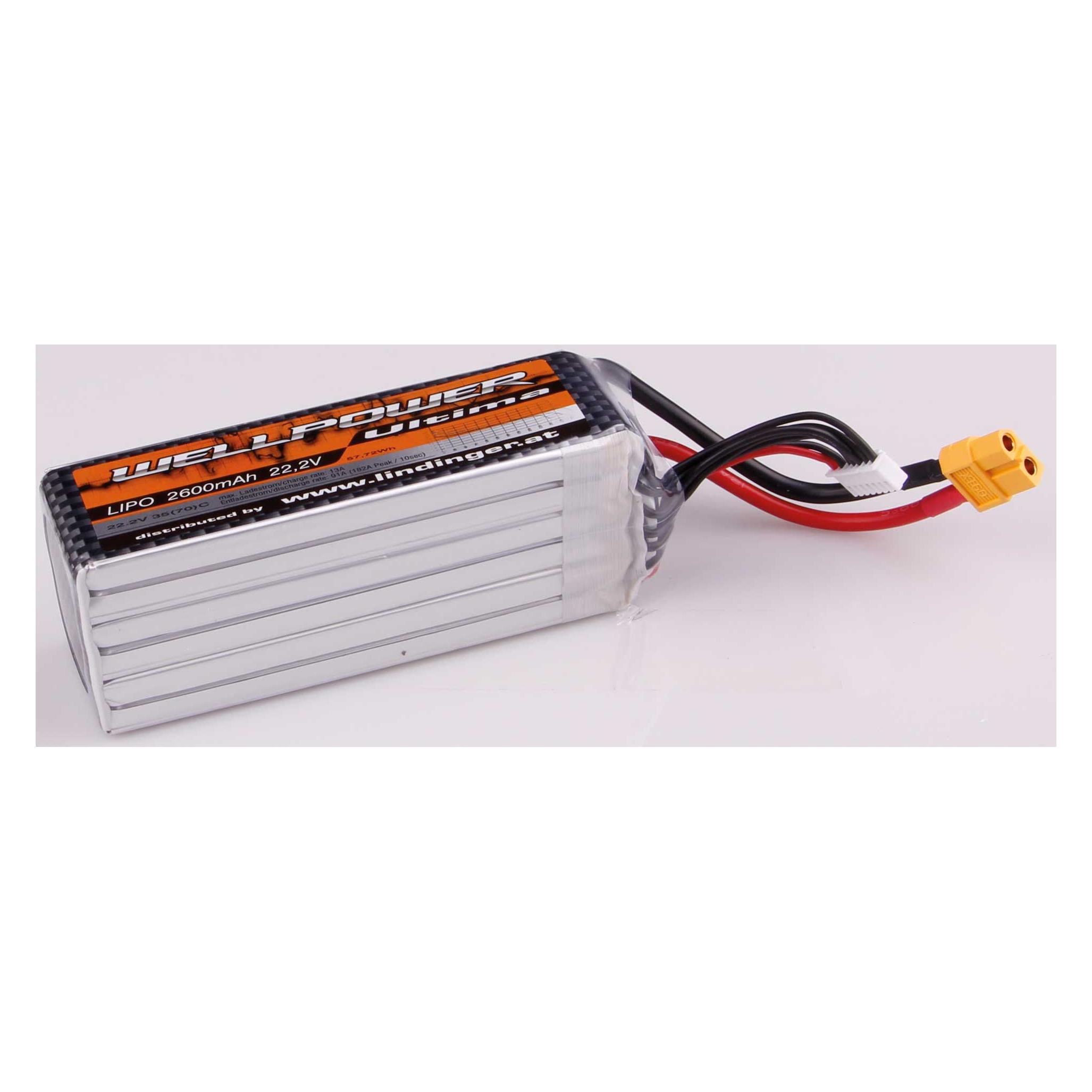 Wellpower lipo akku ultima 2600 mah / 22,2 volt 6s 35/70c ch5/8 xt-60 (2600 mAh, 22.20 V) (2600/35-3S)