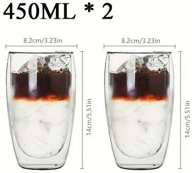 Uplifted Finds Thermal Core Double Wall Glass Set Professional Heat Insulating Transparent Espresso & Whiskey Interface 2 Pcs 450 Ml