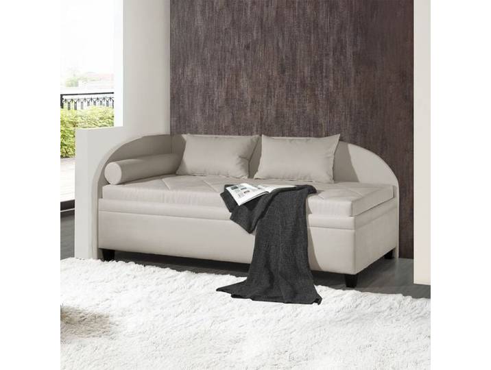 Polsterliege Kamina Microvelours mit Bettkasten Seitenteil links Kunstfaser 80x209x99cm Hellgrau Relaxfunktion klassischer Stil